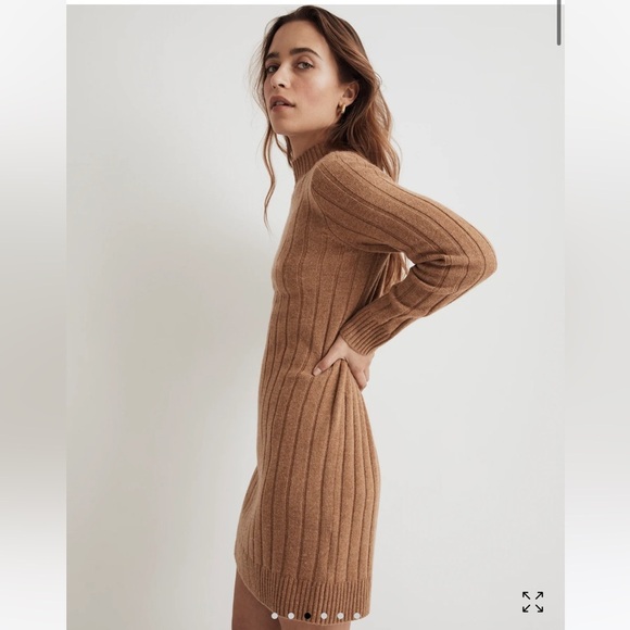 Madewell Ribbed Mini Sweater Dress Mockneck Dress Sz S WORN 1 time - Picture 3 of 13